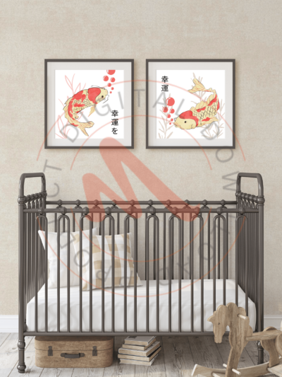 Japanese Koi Fish Watercolor Art Yellow, Orange | Invite Serenity and Good Fortune | Downloadable Art