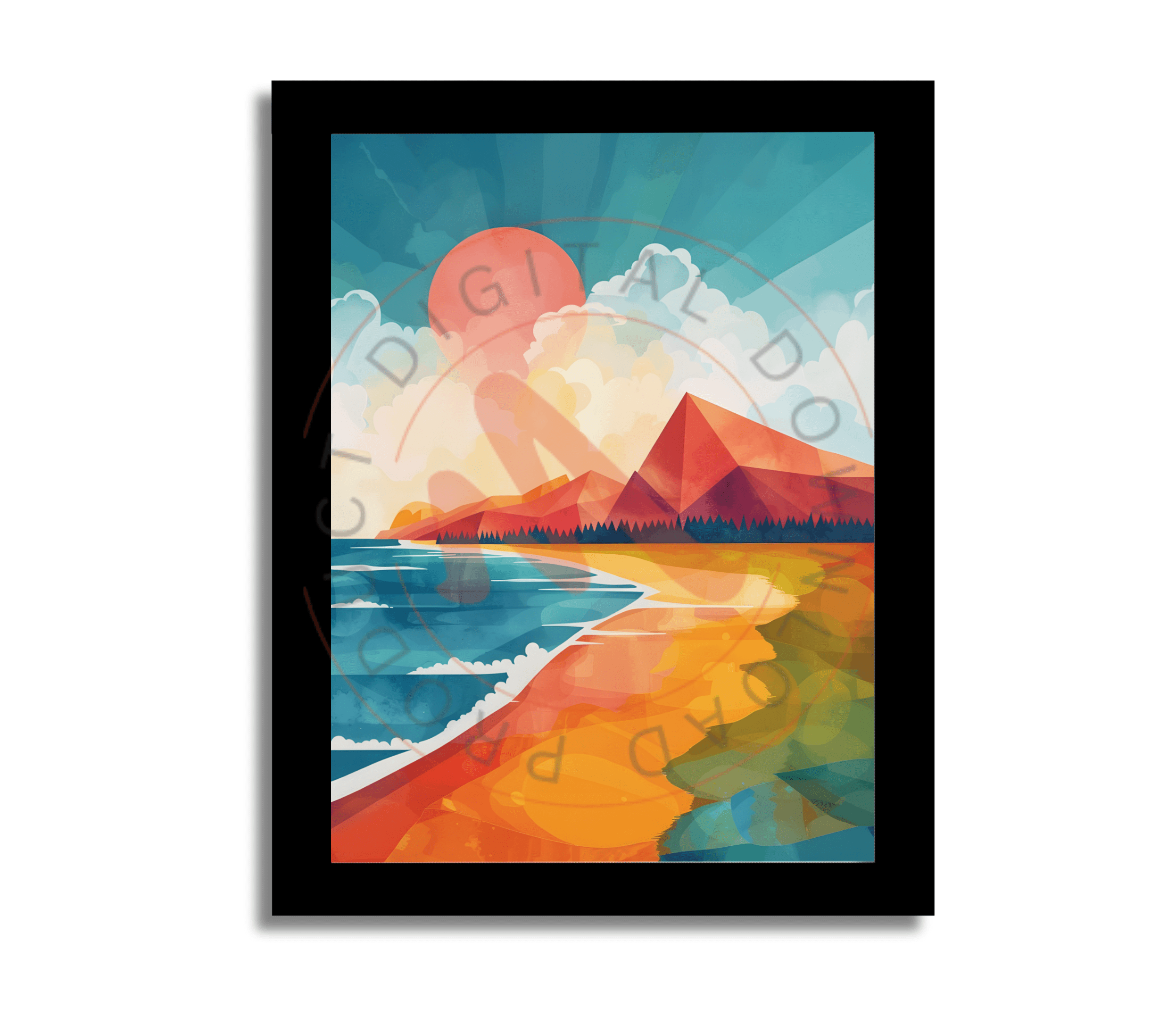 Water Color Sunset Landscape Set 1-03