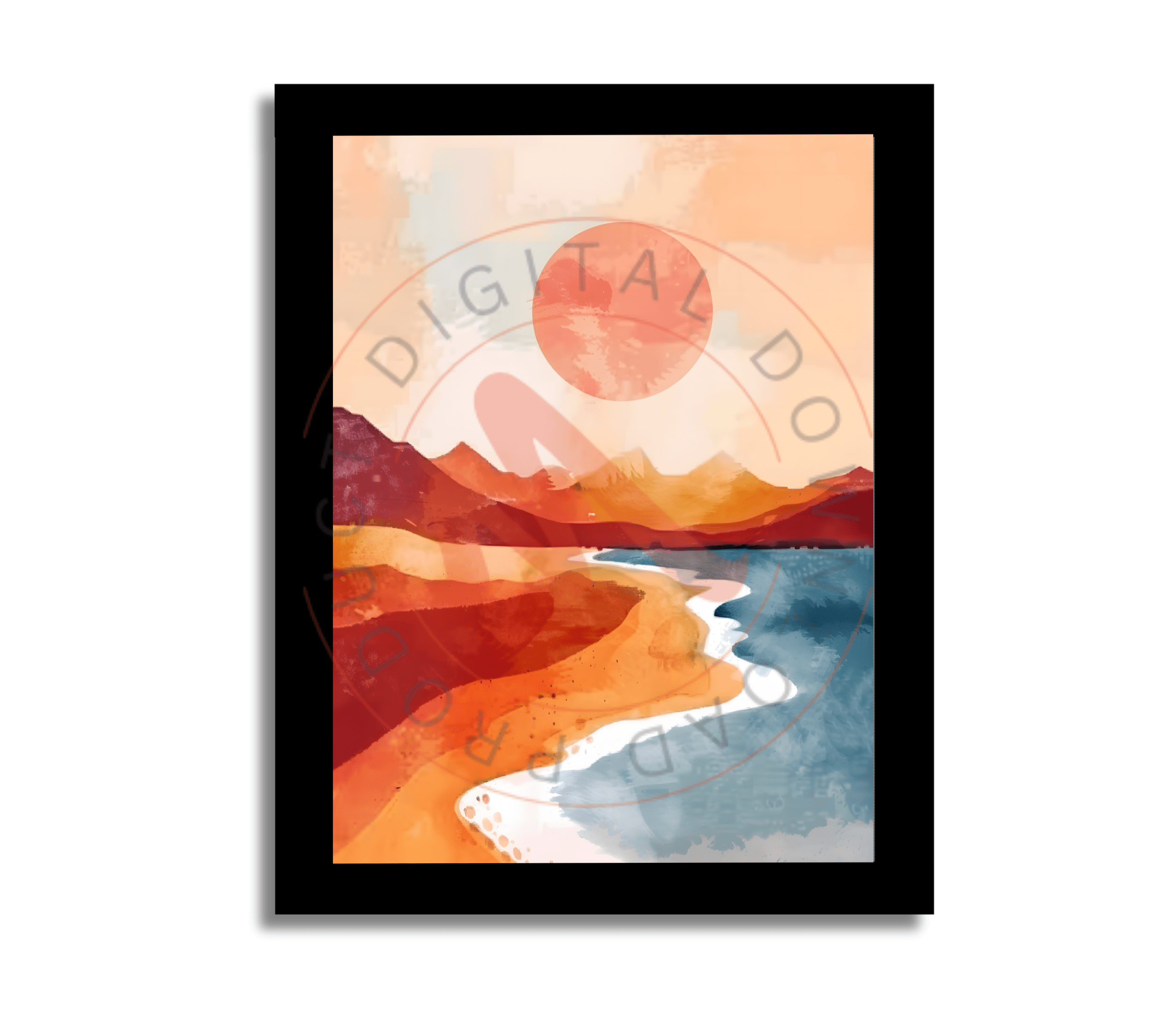 Water Color Sunset Landscape Set 1-04