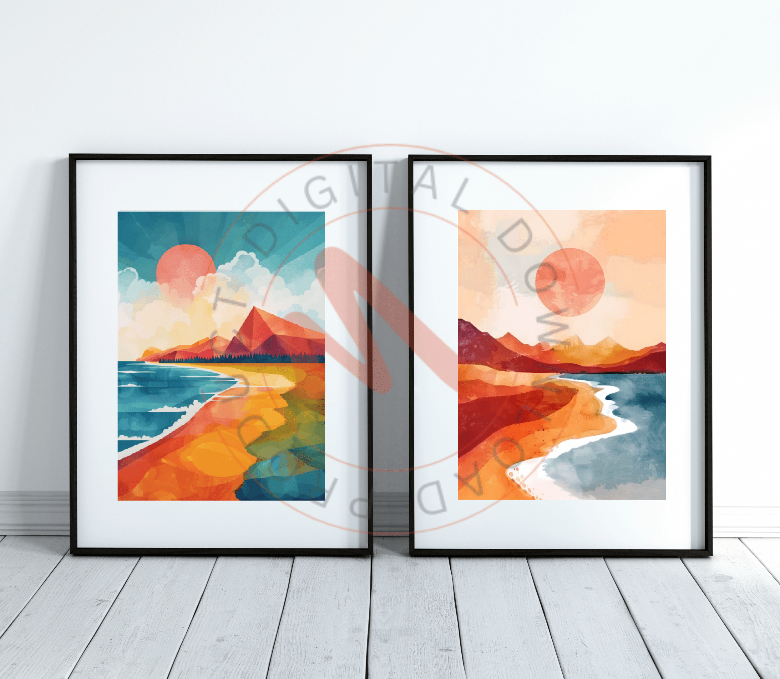 Water Color Sunset Landscape Set 1-05