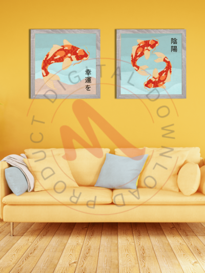Japanese Koi Fish Watercolor Art Gold, Red, Orange | Serenity and Good Fortune | Vibrant Harmony | Downloadable Art